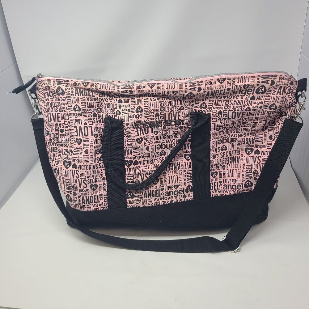 Victoria's Secret Limited Duffel Bag Canvas‎ Angel Weekender Gym Logo Pink Black